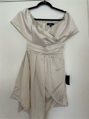 Lulu's Cream Satin Fit & Flare Dress